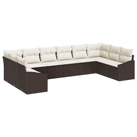 vidaXL Set da Giardino in 10 Pezzi con Cuscini Marroni in Rattan Sintetico