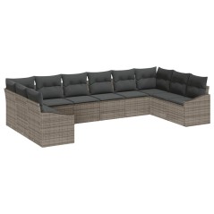 vidaXL Set Divano da Giardino 10 Pezzi con Cuscini Grigi in Rattan Sintetico di