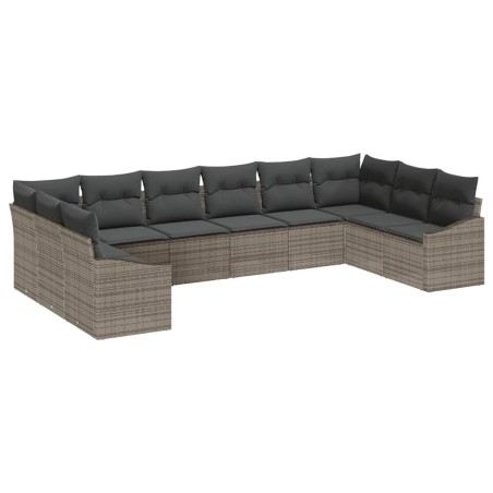 vidaXL Set Divano da Giardino 10 Pezzi con Cuscini Grigi in Rattan Sintetico di