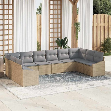 vidaXL Set di Divani da Giardino da 10 Pezzi con Cuscini Beige in Rattan Sintetico