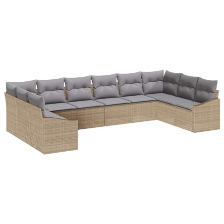vidaXL Set di Divani da Giardino da 10 Pezzi con Cuscini Beige in Rattan Sintetico