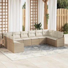 vidaXL Set di divani da giardino con cuscini, 10 pezzi, beige, in rattan sintetico.