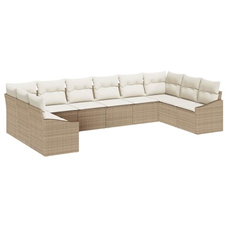 vidaXL Set di divani da giardino con cuscini, 10 pezzi, beige, in rattan sintetico.