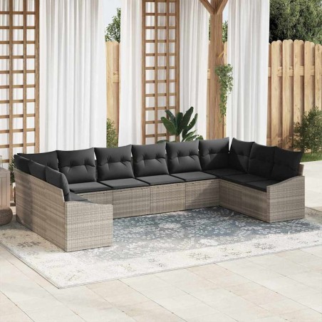 vidaXL Set da Giardino in 10 Pezzi con Cuscini Grigio Chiaro in Rattan Sintetico
