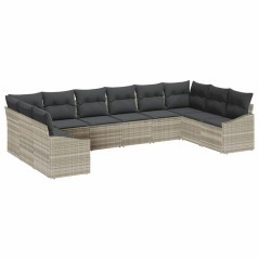 vidaXL Set da Giardino in 10 Pezzi con Cuscini Grigio Chiaro in Rattan Sintetico