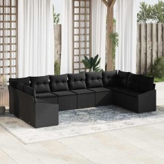 vidaXL Set di divani da giardino da 10 pezzi con cuscini in rattan sintetico nero.