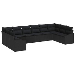 vidaXL Set di divani da giardino da 10 pezzi con cuscini in rattan sintetico nero.