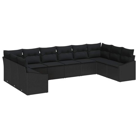 vidaXL Set di divani da giardino da 10 pezzi con cuscini in rattan sintetico nero.
