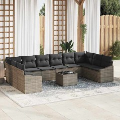 vidaXL Set di divani da giardino da 10 pezzi con cuscini neri in rattan sintetico
