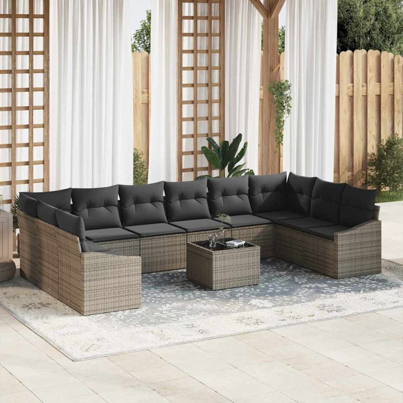 vidaXL Set di divani da giardino da 10 pezzi con cuscini neri in rattan sintetico