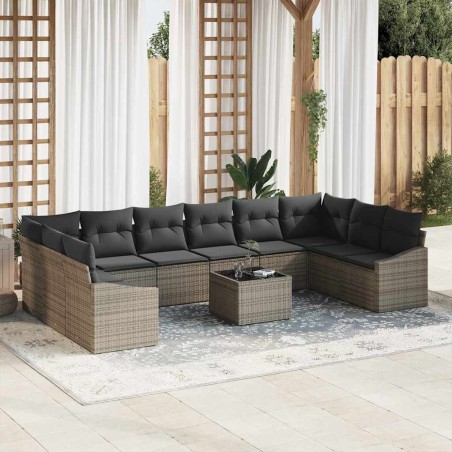 vidaXL Set di divani da giardino da 10 pezzi con cuscini neri in rattan sintetico