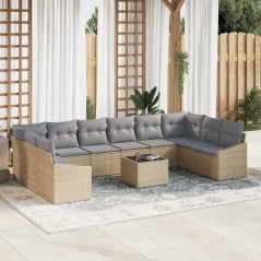 vidaXL Set di divani da giardino in 11 pezzi con cuscini neri in rattan sintetico.