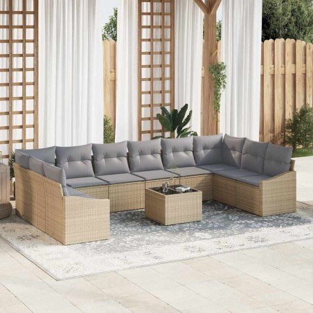 vidaXL Set di divani da giardino in 11 pezzi con cuscini neri in rattan sintetico.