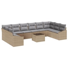 vidaXL Set di divani da giardino in 11 pezzi con cuscini neri in rattan sintetico.