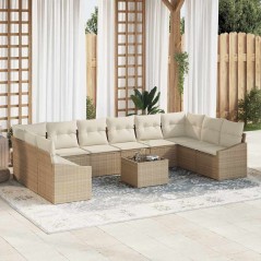 vidaXL Set da Giardino 11 Pezzi con Cuscini in Rattan Sintetico Marrone