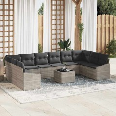 vidaXL Set di divani da giardino in rattan grigio, 11 pezzi