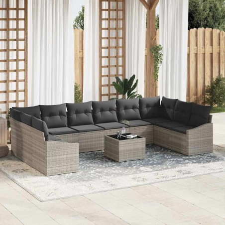 vidaXL Set di divani da giardino in rattan grigio, 11 pezzi