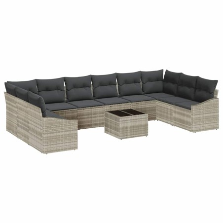 vidaXL Set di divani da giardino in rattan grigio, 11 pezzi