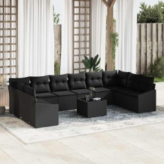 vidaXL Set Divano da Giardino 11 Pezzi con Cuscini Beigi in Rattan Sintetico