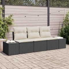 vidaXL Set di divani da giardino 3 pezzi con cuscini in polirattan nero