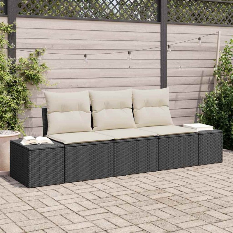 vidaXL Set di divani da giardino 3 pezzi con cuscini in polirattan nero