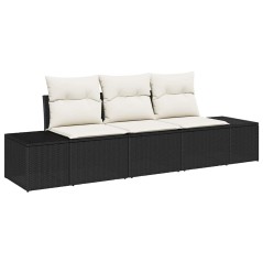 vidaXL Set di divani da giardino 3 pezzi con cuscini in polirattan nero