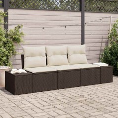 vidaXL Set di divani da giardino a 3 pezzi con cuscini in rattan sintetico marrone
