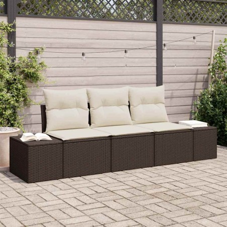 vidaXL Set di divani da giardino a 3 pezzi con cuscini in rattan sintetico marrone