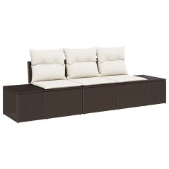 vidaXL Set di divani da giardino a 3 pezzi con cuscini in rattan sintetico marrone