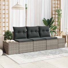 vidaXL Set da giardino 3 pezzi con cuscini grigi in rattan sintetico
