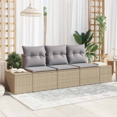vidaXL Set Divano da Giardino 3 Pezzi con Cuscini Beige Polyrattan