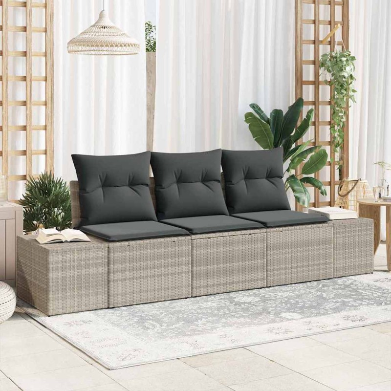 vidaXL Set giardino 3 pezzi con cuscini in polyrattan grigio chiaro