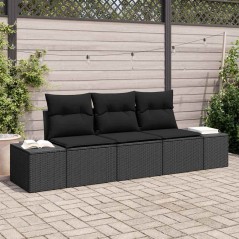 vidaXL Set divano da giardino 3 pezzi con cuscini in polirattan nero