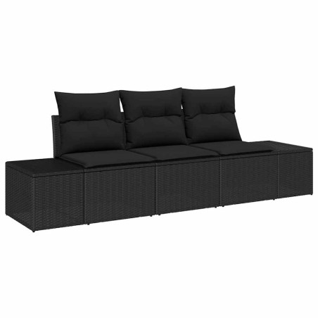 vidaXL Set divano da giardino 3 pezzi con cuscini in polirattan nero
