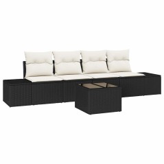 vidaXL Set Divano da Giardino a 5 Pezzi con Cuscini Nero Polyrattan