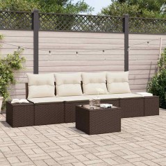 vidaXL Set Divano Giardino 5 Pezzi con Cuscini Marrone Polyrattan