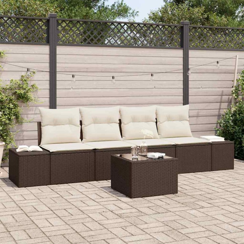 vidaXL Set Divano Giardino 5 Pezzi con Cuscini Marrone Polyrattan