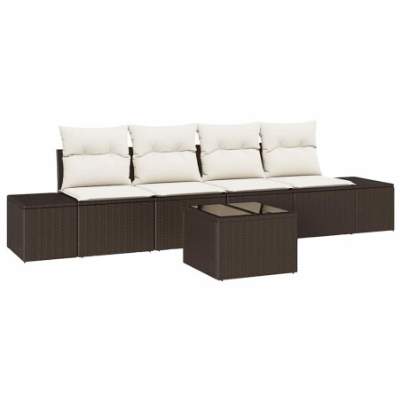 vidaXL Set Divano Giardino 5 Pezzi con Cuscini Marrone Polyrattan