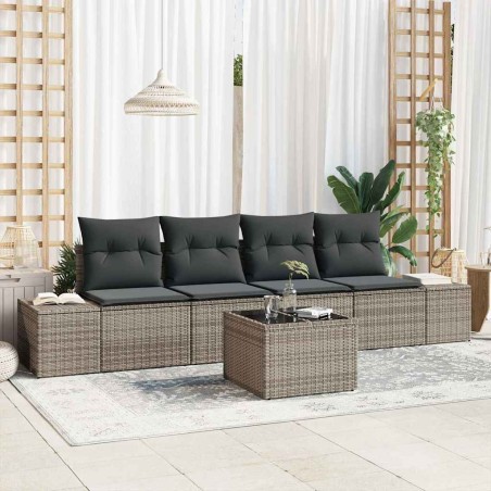 vidaXL Set Divani Giardino di 5 Pezzi con Cuscini Grigi in Polyrattan