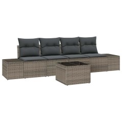 vidaXL Set Divani Giardino di 5 Pezzi con Cuscini Grigi in Polyrattan