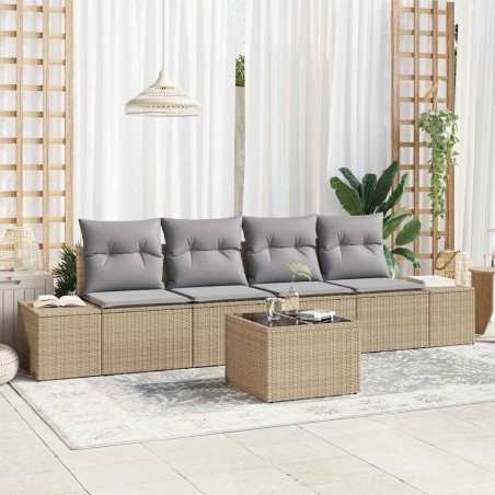 vidaXL Set Divano da Giardino 5 Pezzi con Cuscini Beige in Polyrattan
