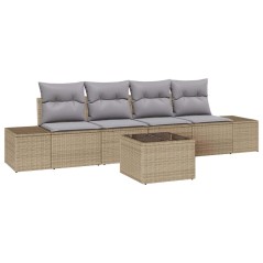 vidaXL Set Divano da Giardino 5 Pezzi con Cuscini Beige in Polyrattan