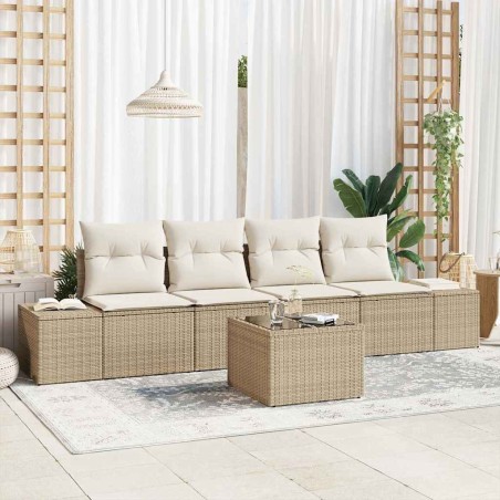 vidaXL Set Divano da Giardino 5 Pezzi con Cuscini Beige Polyrattan