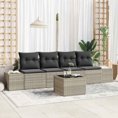 vidaXL Set Divano da Giardino 5 Pezzi con Cuscini Grigio Chiaro Polyrattan
