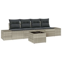vidaXL Set Divano da Giardino 5 Pezzi con Cuscini Grigio Chiaro Polyrattan