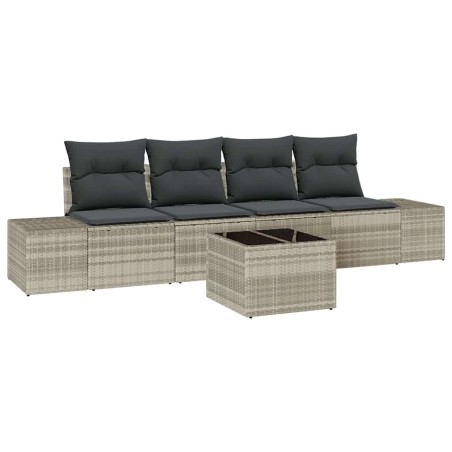 vidaXL Set Divano da Giardino 5 Pezzi con Cuscini Grigio Chiaro Polyrattan