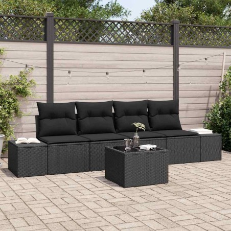 vidaXL Set Divano da Giardino 5 Pezzi con Cuscini Nero Polyrattan