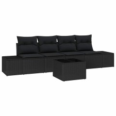 vidaXL Set Divano da Giardino 5 Pezzi con Cuscini Nero Polyrattan