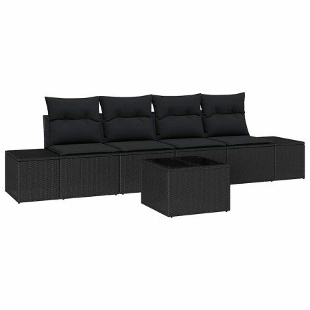 vidaXL Set Divano da Giardino 5 Pezzi con Cuscini Nero Polyrattan