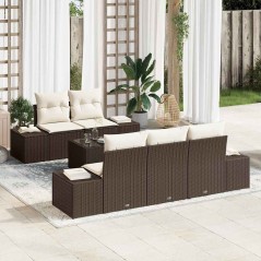 vidaXL Set di divani da giardino 6 pezzi con cuscini marroni in polyrattan